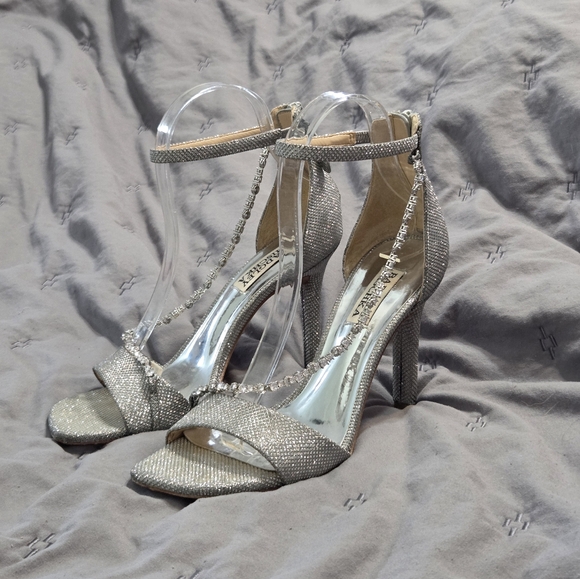 Badgley Mischka Erika Crystal-Embellished High-Heel Sandals Silver 7.5 Prom Wed - Picture 1 of 10
